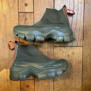 FOREVER 21 Army Green Sneakers with Orange Zipper